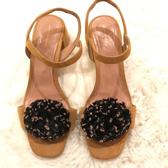Zara Tan Suede Raffia Pom Pom Strappy Sandals | 39 - Picture 8 of 16